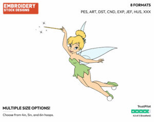 Tinker Bell With Her Wand - Disney's Peter Pan & Tinker Bell - Embroidery Design in 3 sizes & 8 formats