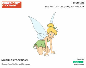 Tinker Bell Kneeling - Disney's Peter Pan & Tinker Bell - Embroidery Design in 3 sizes & 8 formats