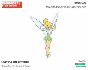 Tinker Bell Back View - Disney's Peter Pan & Tinker Bell - Embroidery Design in 3 sizes & 8 formats