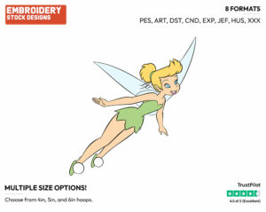 Tinker Bell Flying - Disney's Peter Pan & Tinker Bell - Embroidery Design in 3 sizes & 8 formats