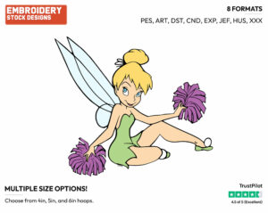 Cheerleader Tinker Bell With Her Pom Poms - Disney's Peter Pan & Tinker Bell - Embroidery Design in 3 sizes & 8 formats