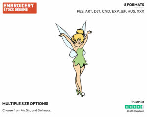 Tinker Bell With Her Arms Up - Disney's Peter Pan & Tinker Bell - Embroidery Design in 3 sizes & 8 formats