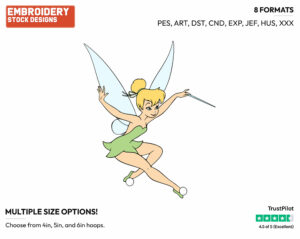 Tinker Bell With Her Wand - Disney's Peter Pan & Tinker Bell - Embroidery Design in 3 sizes & 8 formats
