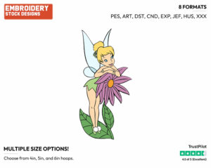 Resting On Flower - Disney's Peter Pan & Tinker Bell - Embroidery Design in 3 sizes & 8 formats