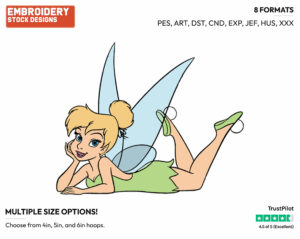 Relaxed Tinker Bell - Disney's Peter Pan & Tinker Bell - Embroidery Design in 3 sizes & 8 formats