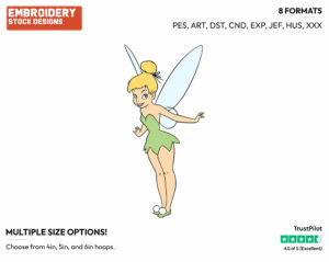 Smiling - Disney's Peter Pan & Tinker Bell - Embroidery Design in 3 sizes & 8 formats