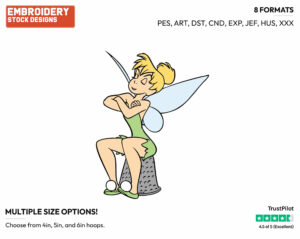 Tinker Bell Sitting On A Thimble - Disney's Peter Pan & Tinker Bell - Embroidery Design in 3 sizes & 8 formats