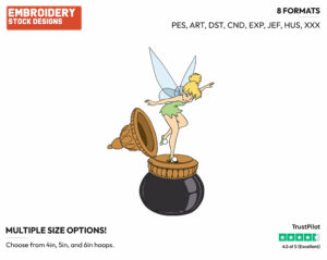 Tinker Bell Dipping Slipper In Ink Pot - Disney's Peter Pan & Tinker Bell - Embroidery Design in 3 sizes & 8 formats