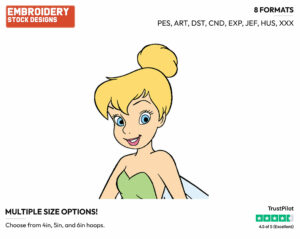 Smiling Tinker Bell - Disney's Peter Pan & Tinker Bell - Embroidery Design in 3 sizes & 8 formats