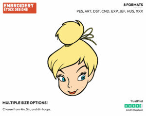 Tinker Bell's Face - Disney's Peter Pan & Tinker Bell - Embroidery Design in 3 sizes & 8 formats