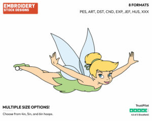 Tinker Bell Flying - Disney's Peter Pan & Tinker Bell - Embroidery Design in 3 sizes & 8 formats