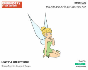 Thoughtful Tinker Bell - Disney's Peter Pan & Tinker Bell - Embroidery Design in 3 sizes & 8 formats