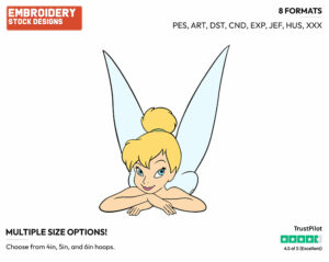 Tinker Bell With Chin On Folded Arms - Disney's Peter Pan & Tinker Bell - Embroidery Design in 3 sizes & 8 formats