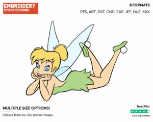 Relaxed Tinker Bell - Disney's Peter Pan & Tinker Bell - Embroidery Design in 3 sizes & 8 formats