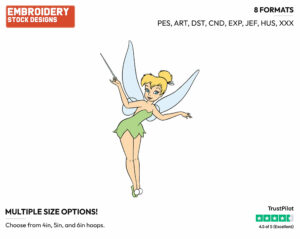 Tinker Bell Waving Her Wand - Disney's Peter Pan & Tinker Bell - Embroidery Design in 3 sizes & 8 formats