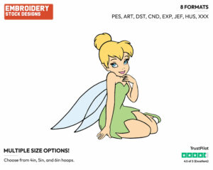 Thoughtful Tinker Bell - Disney's Peter Pan & Tinker Bell - Embroidery Design in 3 sizes & 8 formats