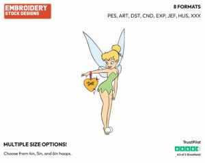 Tinker Bell With Namesake Around Arm - Disney's Peter Pan & Tinker Bell - Embroidery Design in 3 sizes & 8 formats