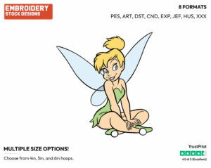 Tinker Bell Sitting Down With Legs Crossed - Disney's Peter Pan & Tinker Bell - Embroidery Design in 3 sizes & 8 formats