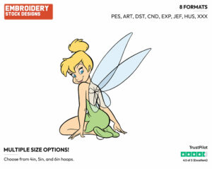 Tinker Bell Sitting Down - Disney's Peter Pan & Tinker Bell - Embroidery Design in 3 sizes & 8 formats