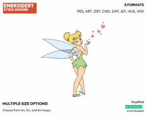 Tinker Bell Blowing Kisses - Disney's Peter Pan & Tinker Bell - Embroidery Design in 3 sizes & 8 formats