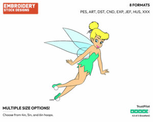 Tinker Bell - Disney's Peter Pan & Tinker Bell - Embroidery Design in 3 sizes & 8 formats