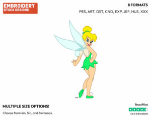 Tinker Bell - Disney's Peter Pan & Tinker Bell - Embroidery Design in 3 sizes & 8 formats