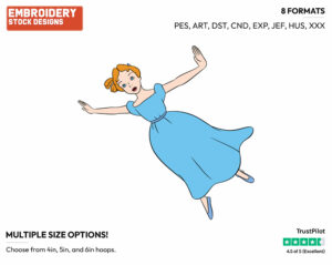 Wendy Flying - Disney's Peter Pan & Tinker Bell - Embroidery Design in 3 sizes & 8 formats