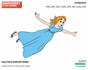 Wendy Flying - Disney's Peter Pan & Tinker Bell - Embroidery Design in 3 sizes & 8 formats