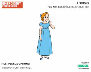 Wendy - Disney's Peter Pan & Tinker Bell - Embroidery Design in 3 sizes & 8 formats
