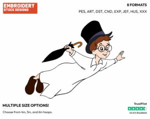 John Flying - Disney's Peter Pan & Tinker Bell - Embroidery Design in 3 sizes & 8 formats