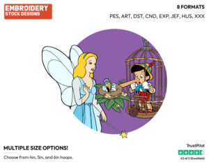 Blue Fairy, Pinocchio In A Cage - Disney's Pinocchio - Embroidery Design in 3 sizes & 8 formats