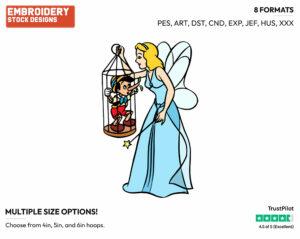 Blue Fairy With Pinocchio In Cage - Disney's Pinocchio - Embroidery Design in 3 sizes & 8 formats