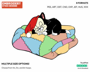 Figaro Sleeping - Disney's Pinocchio - Embroidery Design in 3 sizes & 8 formats