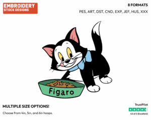 Figaro Eating Food - Disney's Pinocchio - Embroidery Design in 3 sizes & 8 formats