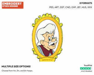 Gepetto's Face - Disney's Pinocchio - Embroidery Design in 3 sizes & 8 formats