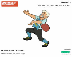 Gepetto Running With Open Arms - Disney's Pinocchio - Embroidery Design in 3 sizes & 8 formats