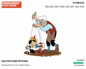 Gepetto, Pinocchio, Figaro - Disney's Pinocchio - Embroidery Design in 3 sizes & 8 formats