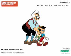 Gepetto, Pinocchio - Disney's Pinocchio - Embroidery Design in 3 sizes & 8 formats