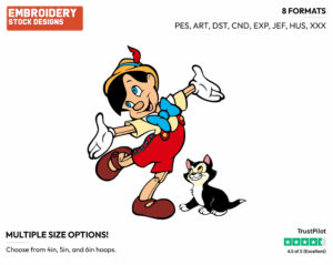 Pinocchio, Figaro - Disney's Pinocchio - Embroidery Design in 3 sizes & 8 formats