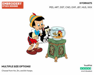 Pinocchio, Figaro And Cleo - Disney's Pinocchio - Embroidery Design in 3 sizes & 8 formats