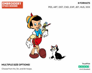 Pinocchio, Jiminy, Figaro - Disney's Pinocchio - Embroidery Design in 3 sizes & 8 formats