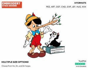 Pinocchio, Figaro - Disney's Pinocchio - Embroidery Design in 3 sizes & 8 formats