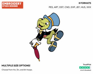 Jiminy Cricket Clicking His Heels - Disney's Pinocchio - Embroidery Design in 3 sizes & 8 formats