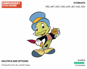 Jiminy Cricket Holding Official Conscience Badge - Disney's Pinocchio - Embroidery Design in 3 sizes & 8 formats