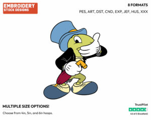 Jiminy Covering Mouth - Disney's Pinocchio - Embroidery Design in 3 sizes & 8 formats