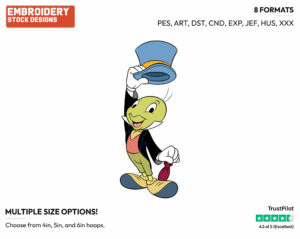 Jiminy Raising Hat - Disney's Pinocchio - Embroidery Design in 3 sizes & 8 formats