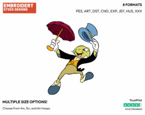 Jiminy - Disney's Pinocchio - Embroidery Design in 3 sizes & 8 formats