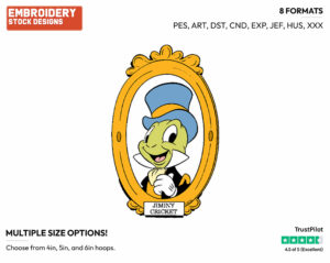 Jiminy Cricket's Face - Disney's Pinocchio - Embroidery Design in 3 sizes & 8 formats