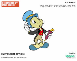 Puzzled Jiminy - Disney's Pinocchio - Embroidery Design in 3 sizes & 8 formats