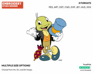 Jiminy - Disney's Pinocchio - Embroidery Design in 3 sizes & 8 formats